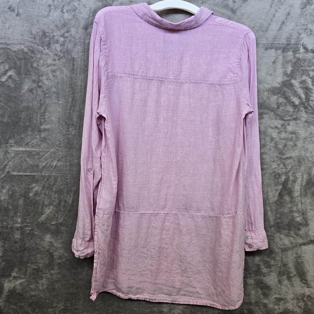 Tahari 100% Linen Button Down Tunic Top Pink Lightweight Roll-Tab Sleeves Medium - Picture 8 of 9